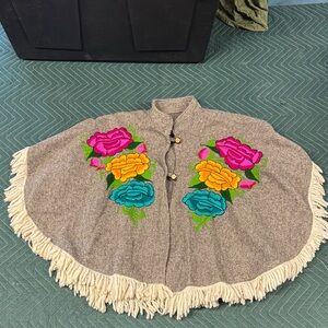 Floral Embroidered Gray Cape